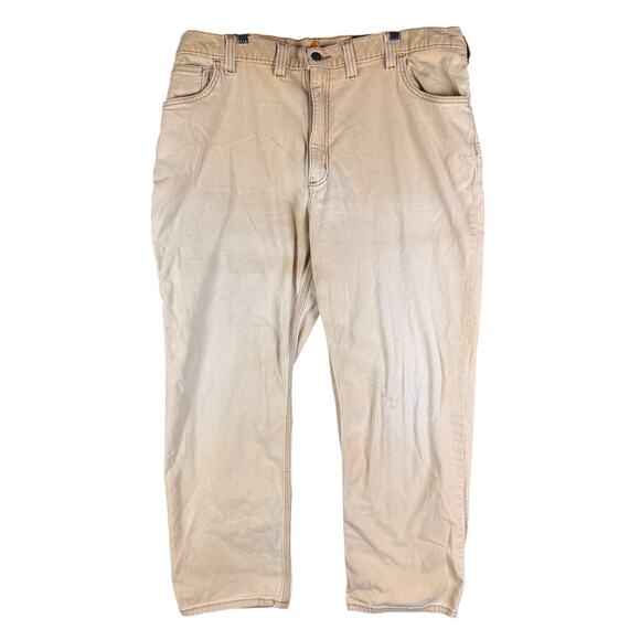 Carhartt Relaxed Fit Work Pants Denim Hickory Yellow‎ Khaki Mens 44x30 102517 - Picture 1 of 10